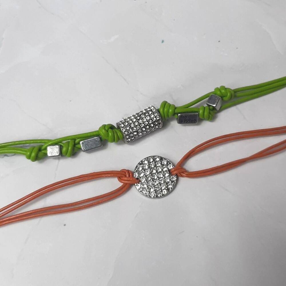 Lia Sophia Set of Two Bracelets Corded Rhinestone Embellishments